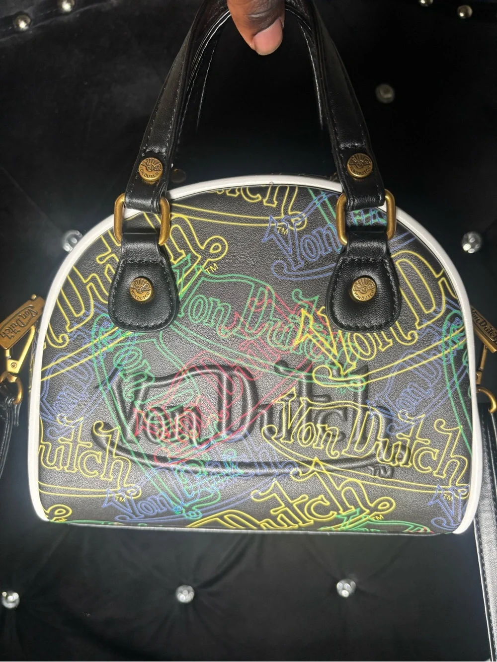 Von Dutch Black Satchel with Multicolor Logo Print